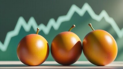 Fruit market trends apples displayed with graph background in a modern setting
