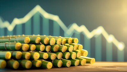 Analyzing sugarcane production trends agricultural field infographic bright environment close-up view economic insights