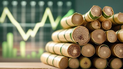 Bamboo stacks with financial growth chart background business setting infographic visual concept
