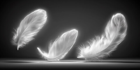 Obraz premium 平和と癒しの象徴：静かに舞い降りるフェザー、ミニマルな美しさ：クローズアップされた羽のディテール
