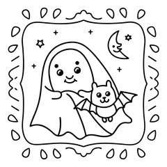Spooky Buddies – Cute Halloween Coloring Pages with Bold Line Art | Halloween Coloring Page | Print