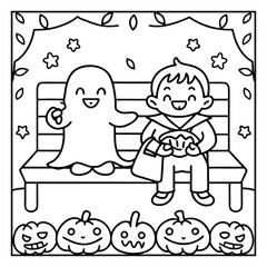 Spooky Buddies – Cute Halloween Coloring Pages with Bold Line Art | Halloween Coloring Page | Print