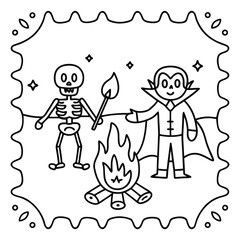 Spooky Buddies – Cute Halloween Coloring Pages with Bold Line Art | Halloween Coloring Page | Print
