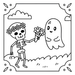 Spooky Buddies – Cute Halloween Coloring Pages with Bold Line Art | Halloween Coloring Page | Print