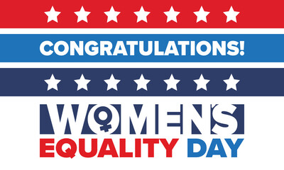 Women's Equality Day in United States. Female holiday, celebrated annually in August 26. Women right history month. Feminism concept. Poster, greeting card, banner and background. Vector illustration