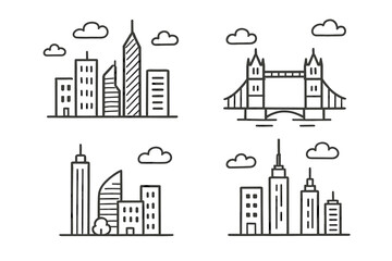 City skylines and bridge: urban landscape with skyscrapers and famous landmark