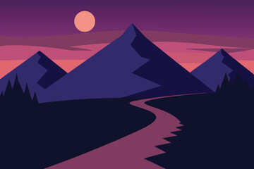Serene Night Landscape Purple Mountains and Winding River