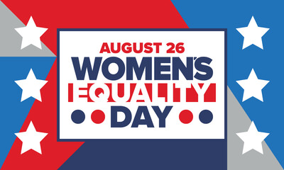 Women's Equality Day in United States. Female holiday, celebrated annually in August 26. Women right history month. Feminism concept. Poster, greeting card, banner and background. Vector illustration