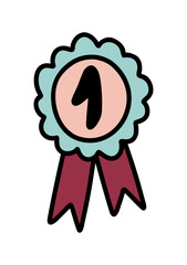 Round medal with ribbon. Vector in cartoon style.