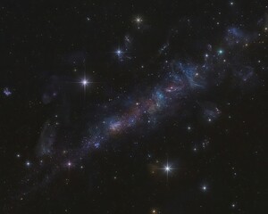 Obraz premium Captivating night sky depicting a celestial tapestry of stars nebulae and galactic structures vivid colors illuminate the cosmic scene for exploration and wonder.