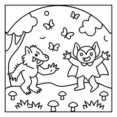 Obraz premium Spooky Buddies – Cute Halloween Coloring Pages with Bold Line Art | Halloween Coloring Page | Print