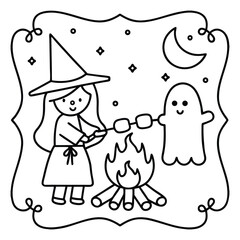 Spooky Buddies – Cute Halloween Coloring Pages with Bold Line Art | Halloween Coloring Page | Print