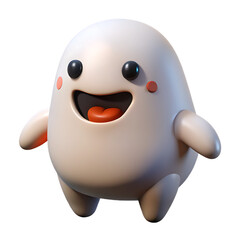Cute and cheerful cartoon character with rosy cheeks and wide smile a friendly blob creature isolated on transparent background