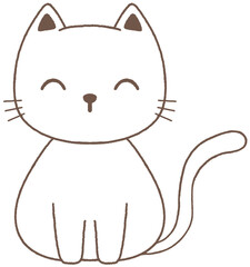 Hand drawn cartoon happy white cat sitting