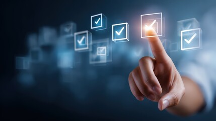 Hand Selecting Digital Checkbox Icons On Virtual Interface