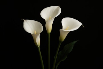 White Calla Lilies On Black Background