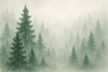 Fototapeta premium Serene Pine Forest Covered In Morning Mist
