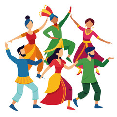 Diverse group of people in traditional indian clothing dancing joyfully together
