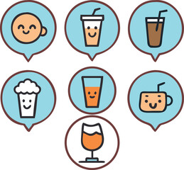 Cafe drink icons as bubbly vector characters