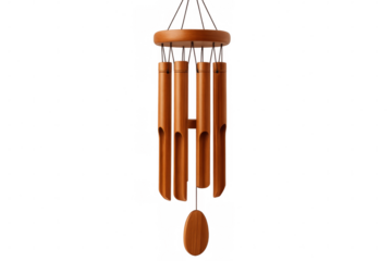 Wooden wind chimes hanging, creating a soothing atmosphere with transparent background for easy integration into designs