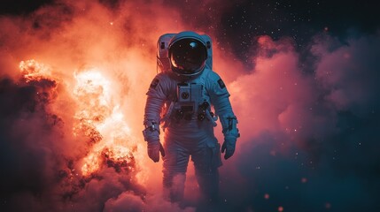 Astronaut in fiery nebula
