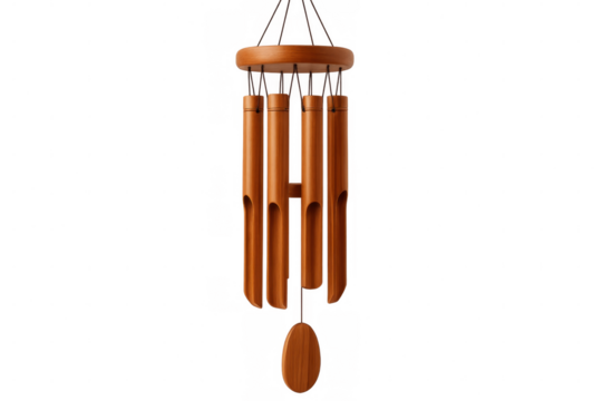 Wooden wind chimes hanging, creating a soothing atmosphere with transparent background for easy integration into designs