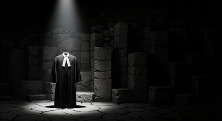 Lawyer's clothes flying in the air in the middle of a concrete location