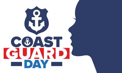 U.S. Coast Guard Day in United States. Federal holiday, celebrated annual in August 4. Sea style. Design with anchor and shield. Patriotic element. Poster, greeting card, banner and background
