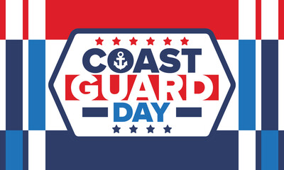 Fototapeta premium U.S. Coast Guard Day in United States. Federal holiday, celebrated annual in August 4. Sea style. Design with anchor and shield. Patriotic element. Poster, greeting card, banner and background