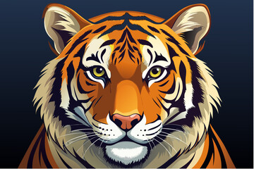 Fototapeta premium A striking striped tiger head vector illustration captures the essence of this dangerous big cat predator
