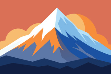 Vibrant Sunset Over Majestic Alpine Peaks A Stylized Illustration of Mountain Tranquility and Grandeur