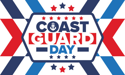 Obraz premium U.S. Coast Guard Day in United States. Federal holiday, celebrated annual in August 4. Sea style. Design with anchor and shield. Patriotic element. Poster, greeting card, banner and background