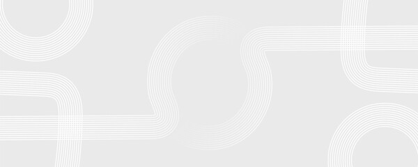 Grey abstract background with white circle lines. Geometric stripe line art design. Minimal lines pattern. Modern futuristic concept. Vector illustration