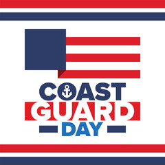 U.S. Coast Guard Day in United States. Federal holiday, celebrated annual in August 4. Sea style. Design with anchor and shield. Patriotic element. Poster, greeting card, banner and background