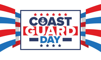 U.S. Coast Guard Day in United States. Federal holiday, celebrated annual in August 4. Sea style. Design with anchor and shield. Patriotic element. Poster, greeting card, banner and background