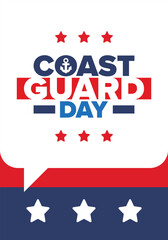 U.S. Coast Guard Day in United States. Federal holiday, celebrated annual in August 4. Sea style. Design with anchor and shield. Patriotic element. Poster, greeting card, banner and background