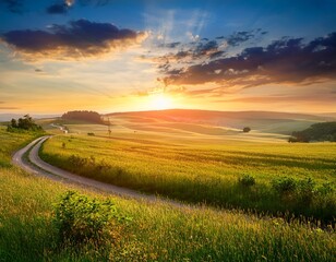 Obraz premium rural summer landscape with sunrise