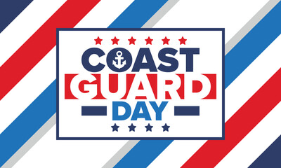 U.S. Coast Guard Day in United States. Federal holiday, celebrated annual in August 4. Sea style. Design with anchor and shield. Patriotic element. Poster, greeting card, banner and background