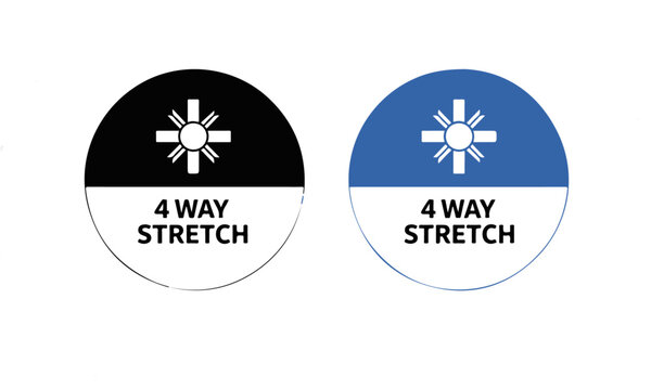 "4 WAY STRETCH" badge icons on white background