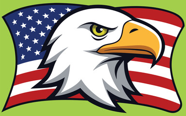 Patriotic Bald Eagle Heads with USA Flag Pattern in Bold Black White Dark