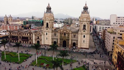 Flight over Main Square, Cathedral of Lima Peru
