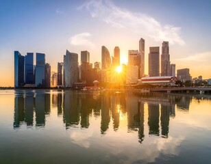 Fototapeta premium City skyline at sunrise reflected in water
