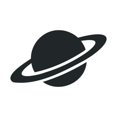 Minimalist saturn icon with rings on white background