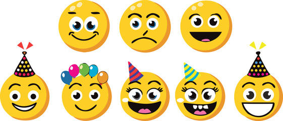 Fototapeta premium set of funny cartoon eyes smile face cheerful