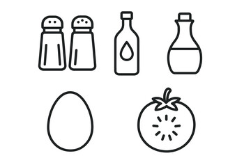 Fototapeta premium Minimalistic icons: salt, pepper, oil, vinegar, egg, tomato