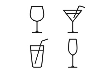 Minimalist beverage icons: wine, martini, cocktail and champagne glasses