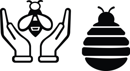 Art & IllustBee icon set.Honey bee icon vector silhouette illustration isolated on white background.Whimsical bee icons set.Set of cute bee illustration designs.set of party.Linear style nature,ration