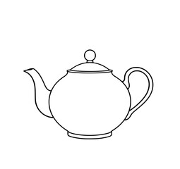 Teapot Illustration: A simple line art drawing depicts a classic teapot with a rounded body, curved spout, and elegant handle.