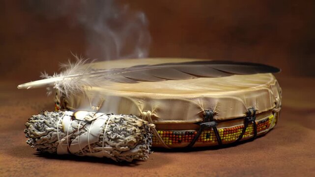 Sacred Native American drum and smudge stick