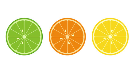 Vibrant citrus fruit slices lime orange and lemon on a white background